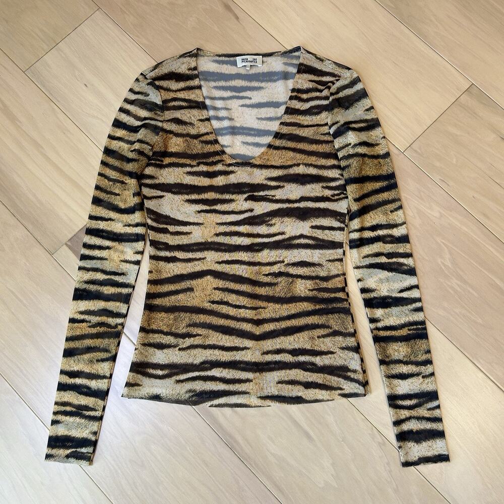 Baum Und Pferdgarten Sheer Mesh Top V-Neck Long Sleeve Women’s XS
